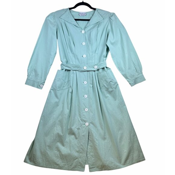 Vintage Agnès b. Paris Mint Green Button Front Belted Dress Sz 36/S Cottagecore - Picture 1 of 10